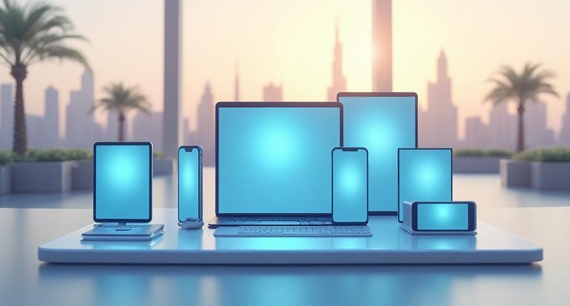 Modern mobile devices showcased in Dubai retail environment